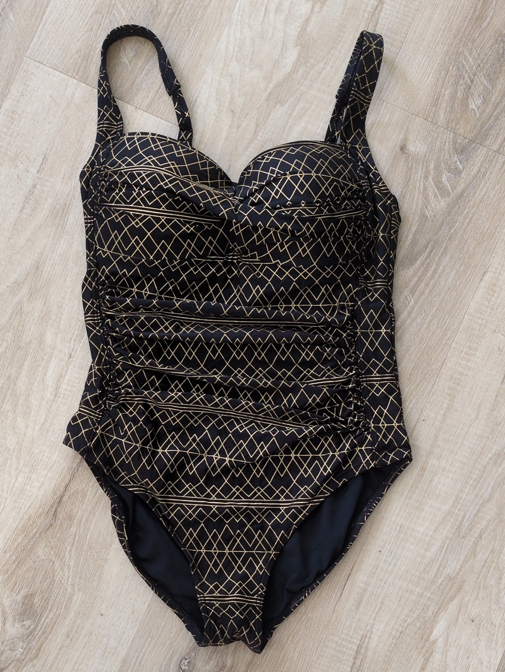Nip Tuck Sculpting Black & Gold Geometric One-Piece Swimsuit